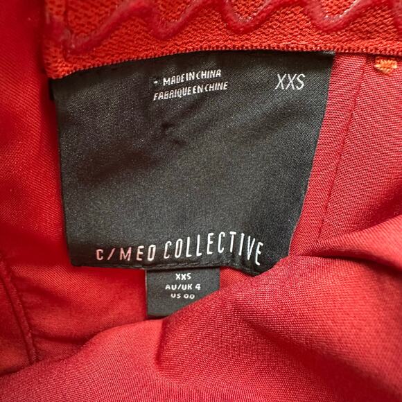 C/MEO Collective Vices Strapless Ruffle Front Polka Dot Midi Dress XXS or 00 Red - Picture 4 of 13